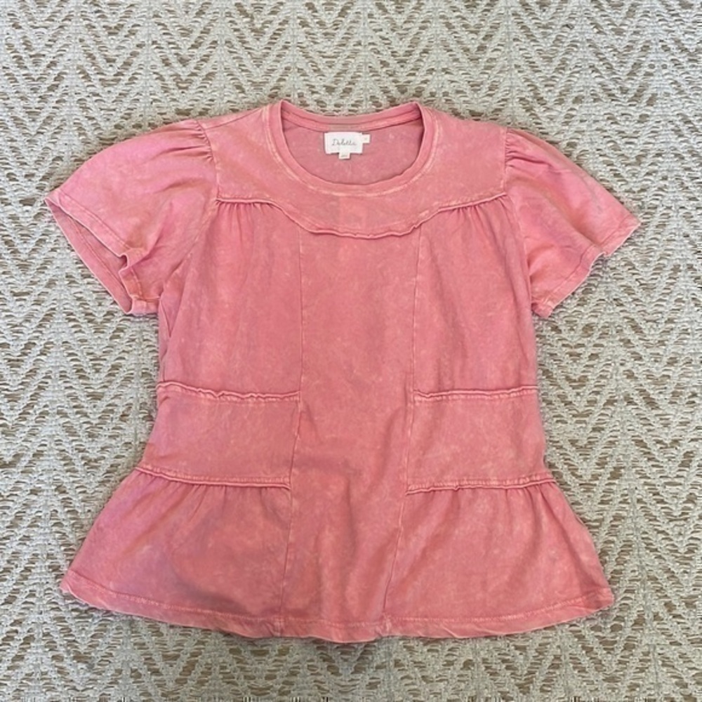 Anthropologie Deletta top small flutter short sleeve marble orange peach
